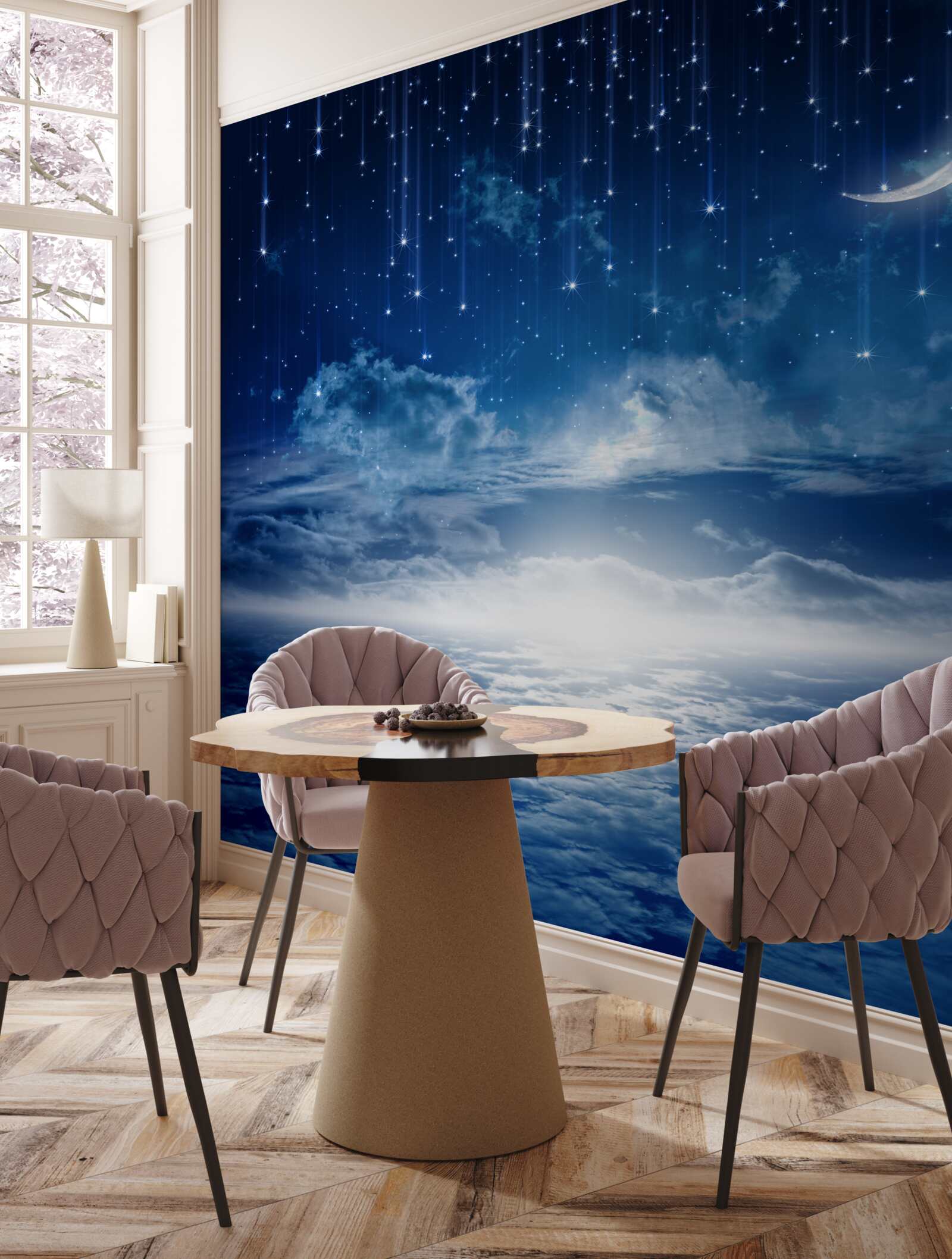 Papier peint Le clair de lune qui joue à la surface de l'eau illumine la nuit de couleurs vives.