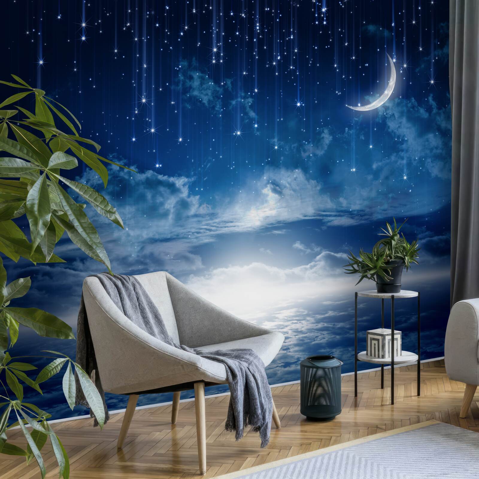 Papier peint Le clair de lune qui joue à la surface de l'eau illumine la nuit de couleurs vives.