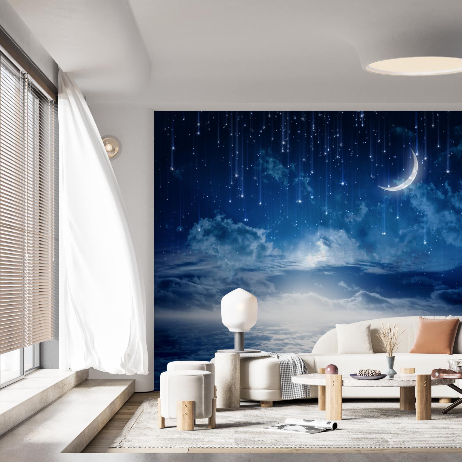 Papier peint Le clair de lune qui joue à la surface de l'eau illumine la nuit de couleurs vives.