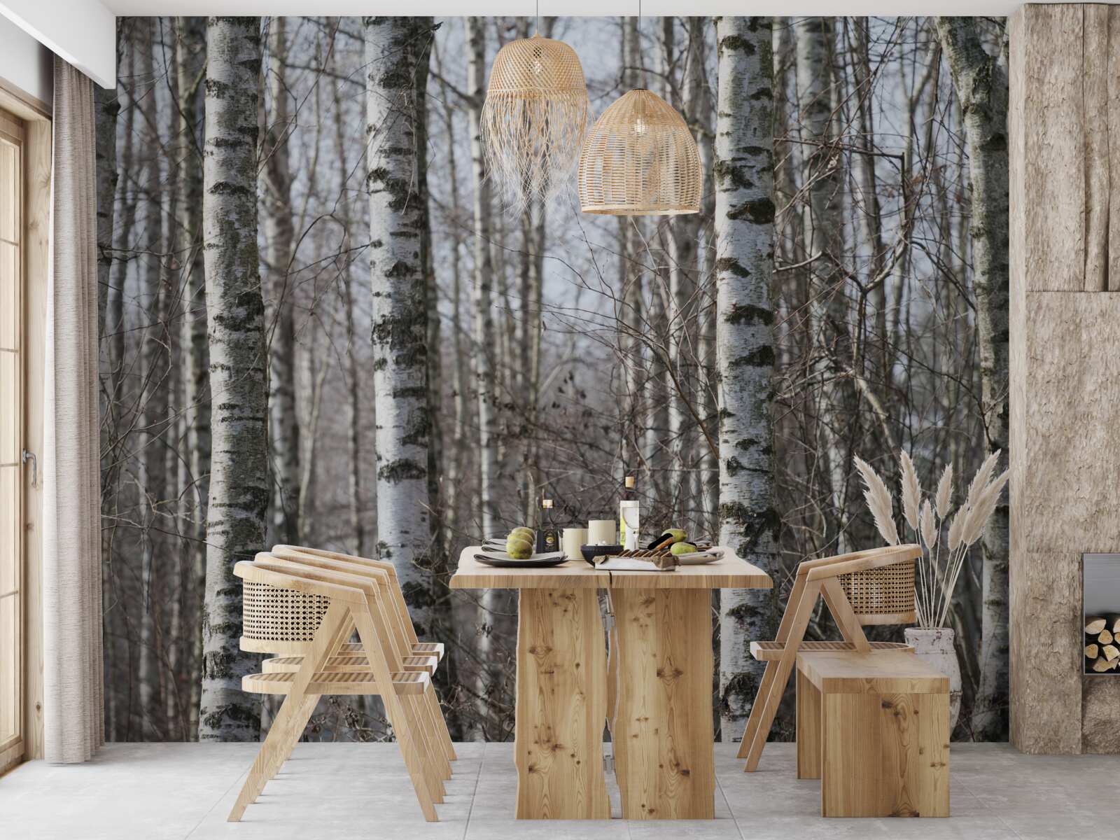 Papier peint les bouleaux gracieux tombés au sol