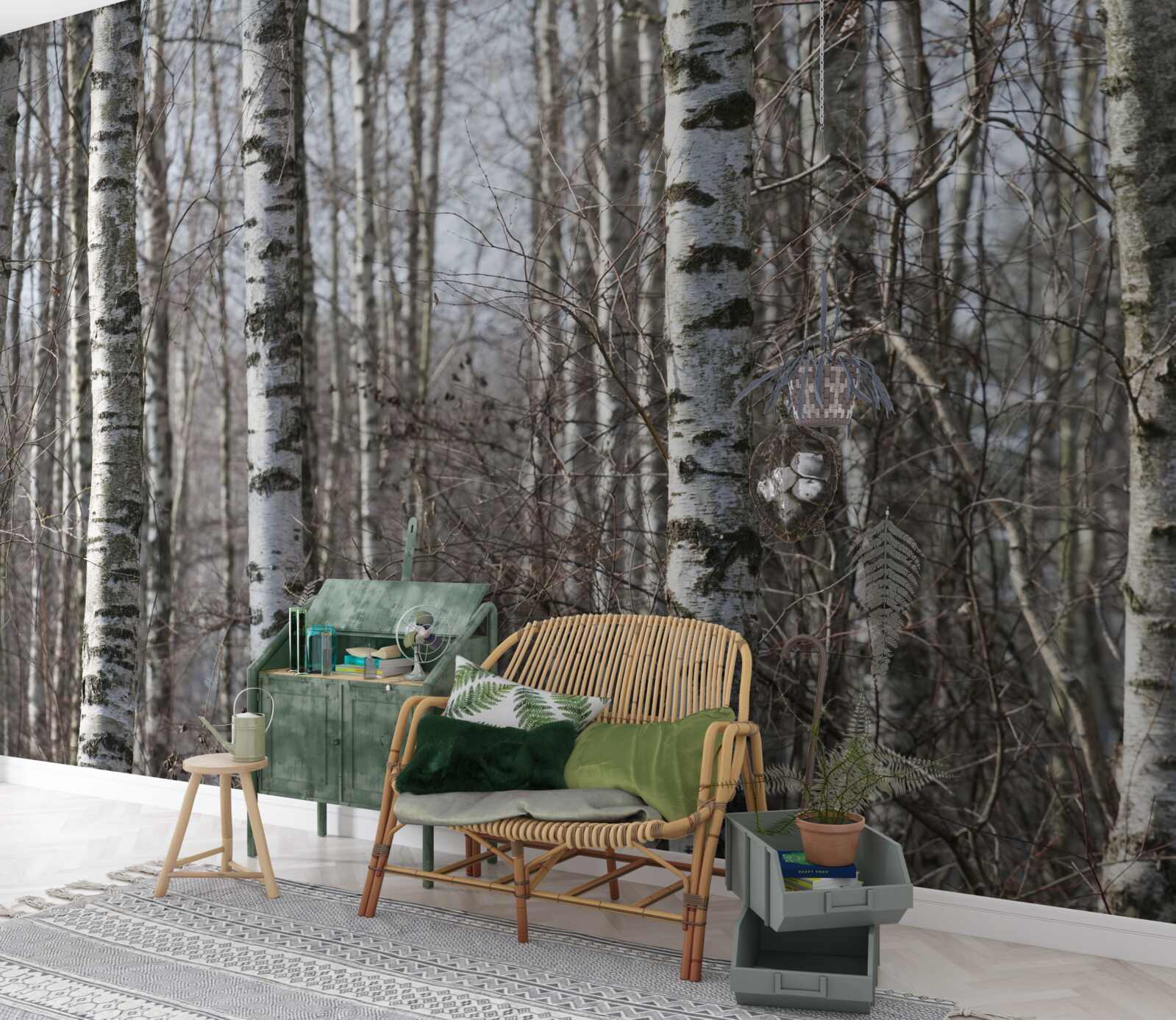 Papier peint les bouleaux gracieux tombés au sol