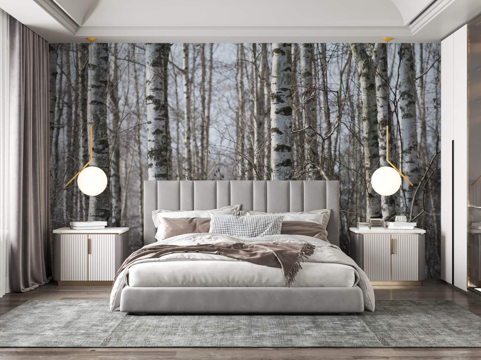 Papier peint les bouleaux gracieux tombés au sol