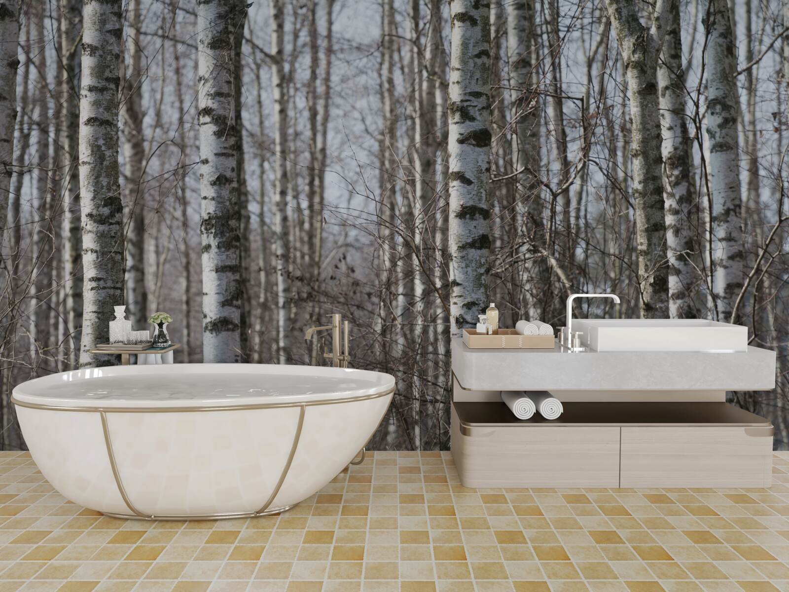 Papier peint les bouleaux gracieux tombés au sol