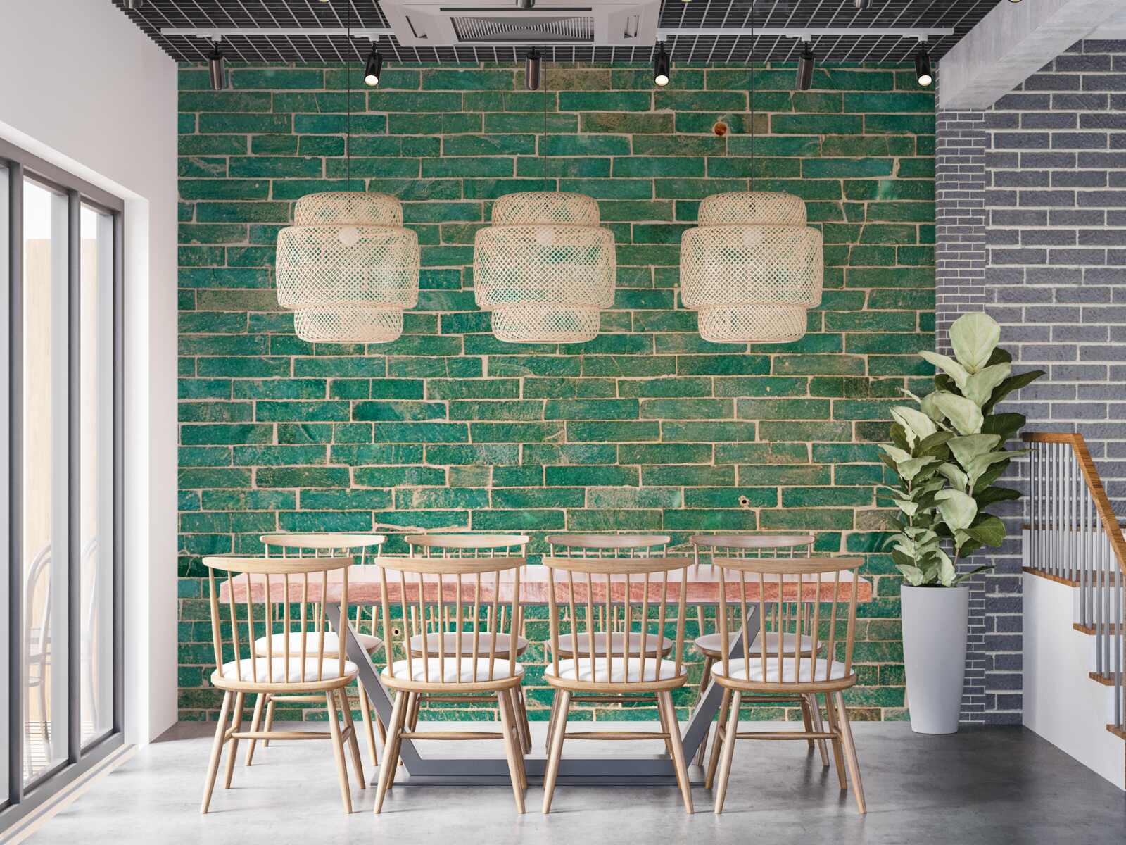 Papier peint Mur de briques peint en vert