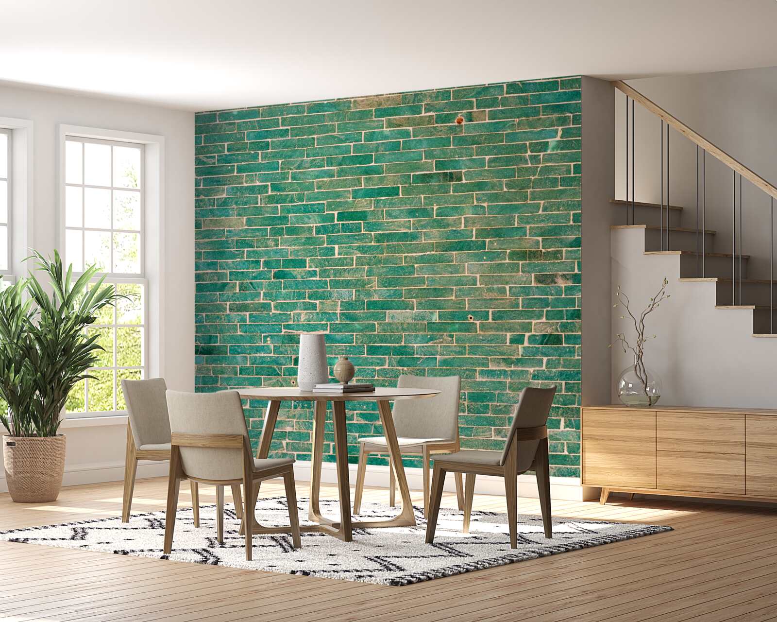 Papier peint Mur de briques peint en vert