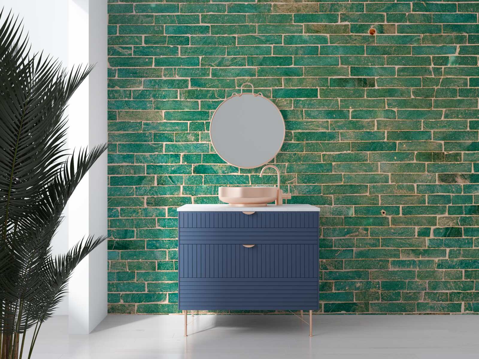 Papier peint Mur de briques peint en vert