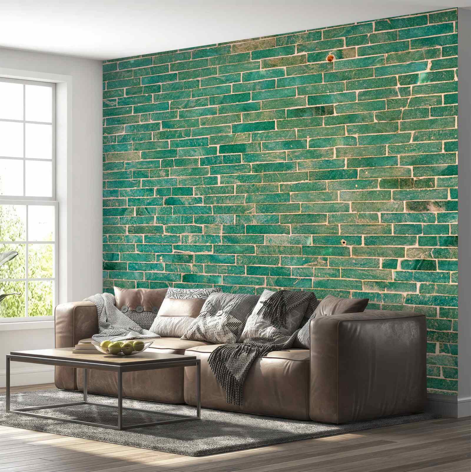 Papier peint Mur de briques peint en vert