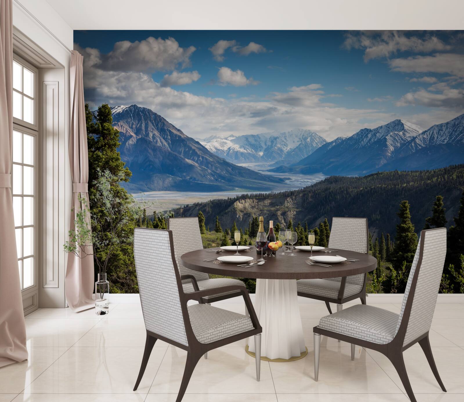 Papier peint une branche de la montagne surmontée d'arbres à l'orée de la forêt