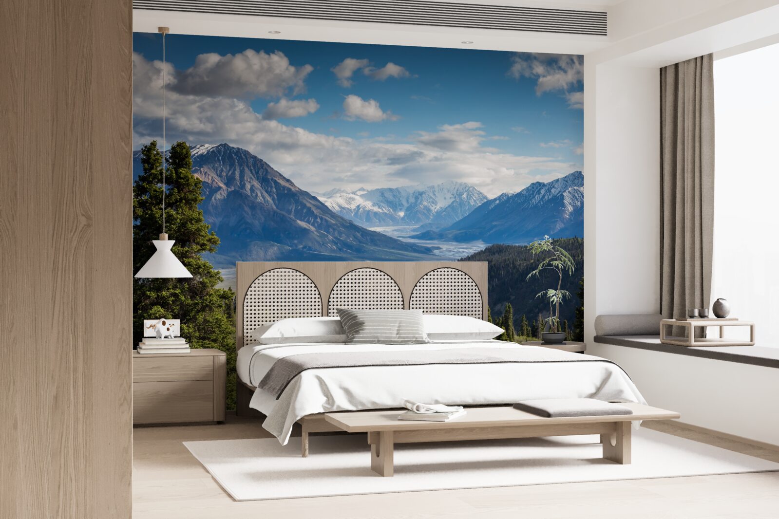 Papier peint une branche de la montagne surmontée d'arbres à l'orée de la forêt