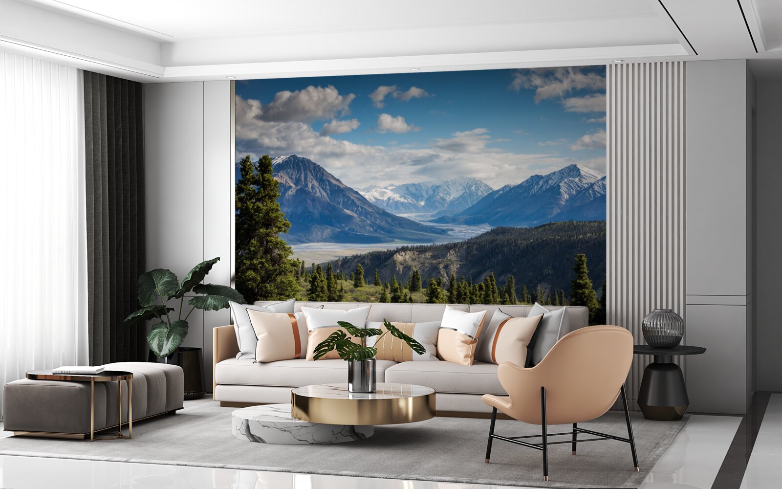 Papier peint une branche de la montagne surmontée d'arbres à l'orée de la forêt