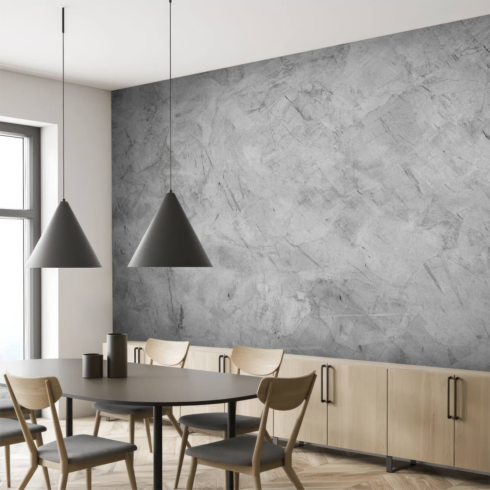 Papier peint forte pluie dans une forêt plongée dans le brouillard