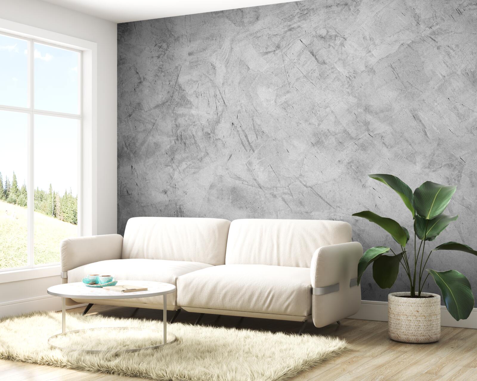 Papier peint forte pluie dans une forêt plongée dans le brouillard