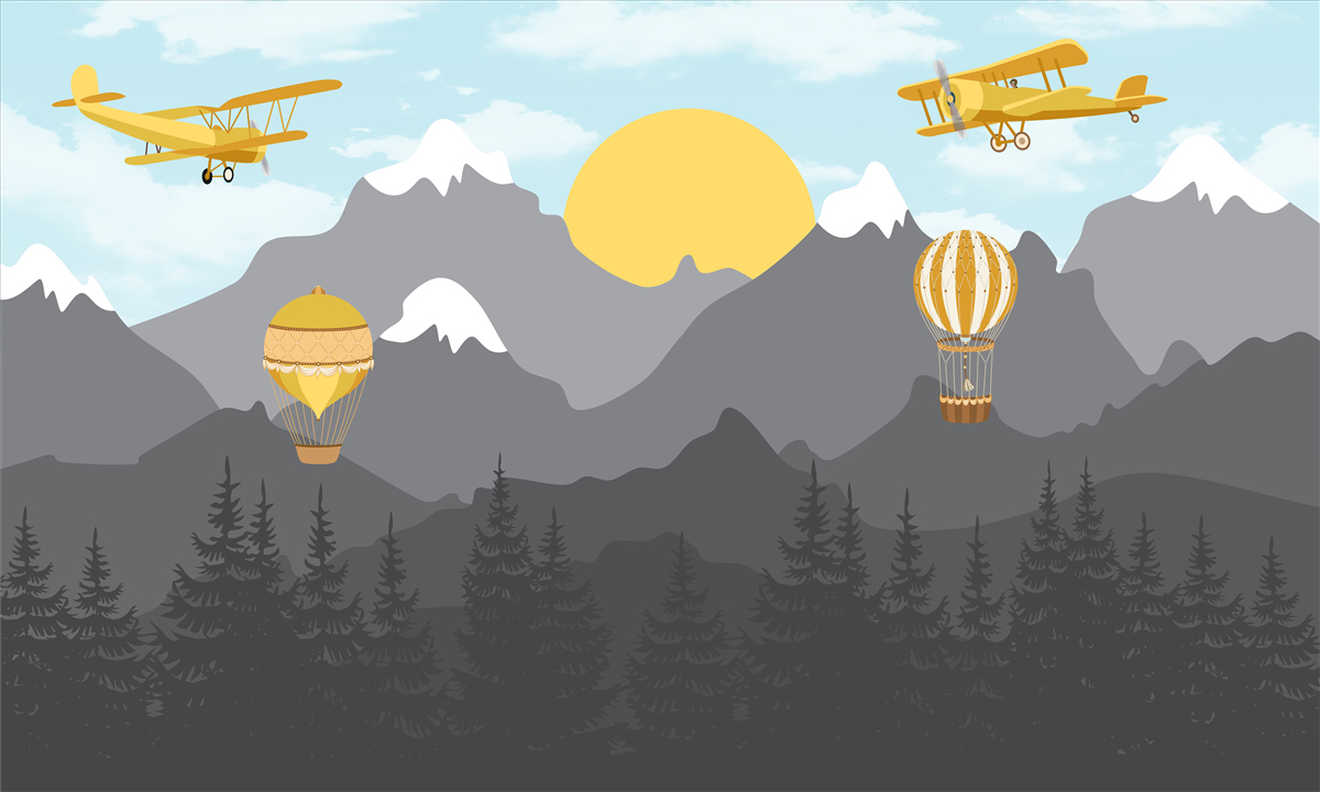 Papier peint voler entre les sommets à l'aube