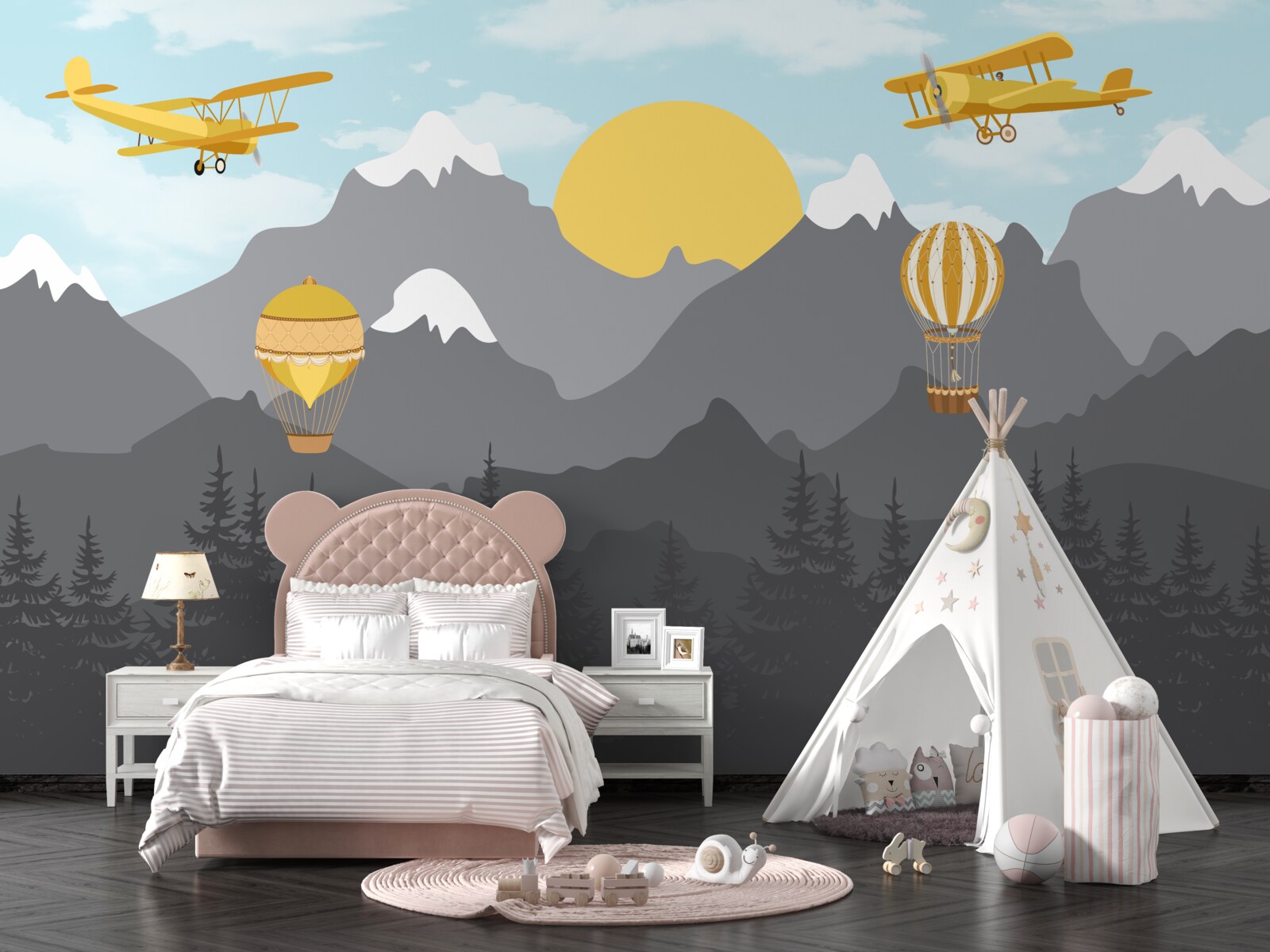 Papier peint voler entre les sommets à l'aube