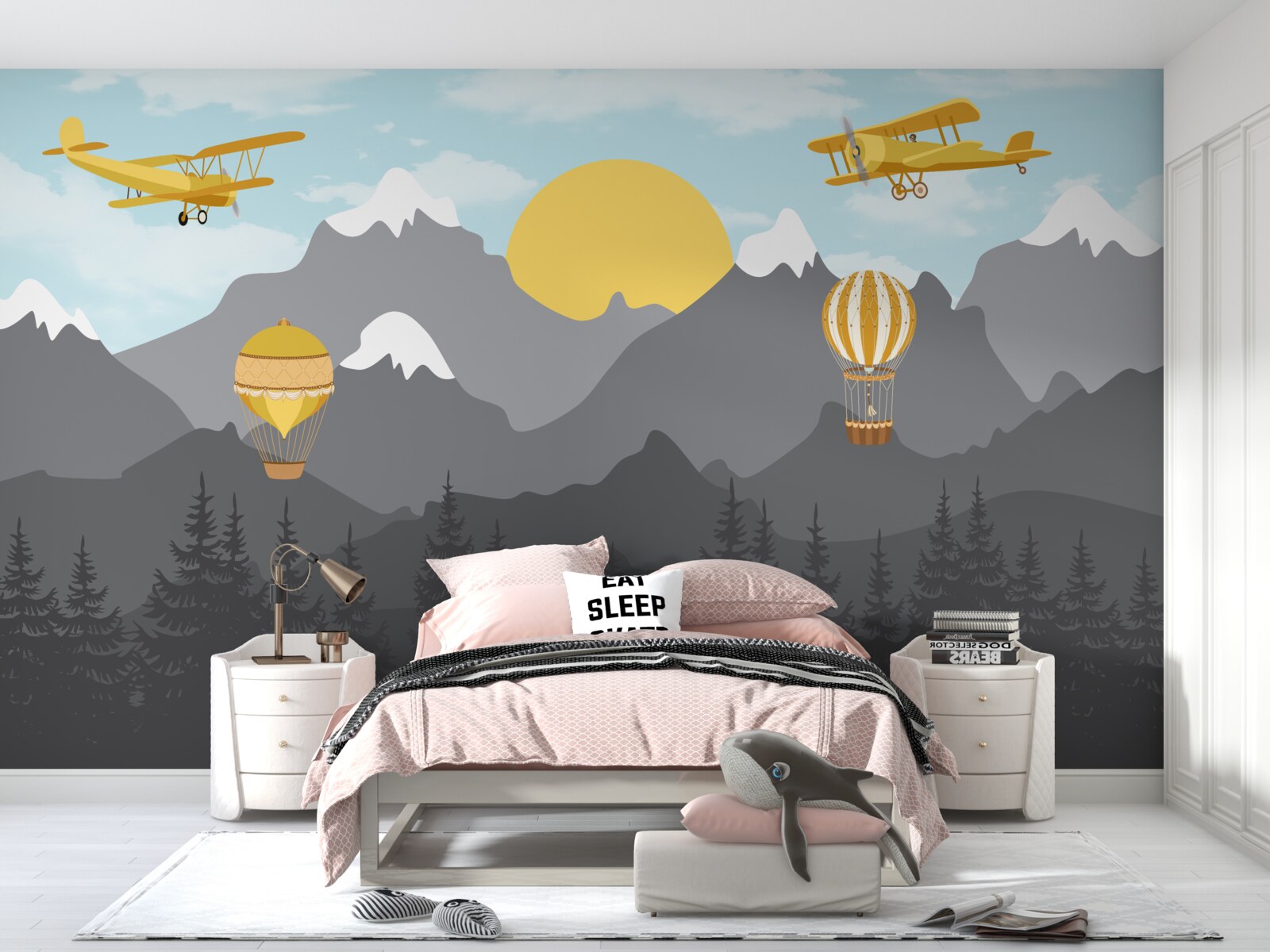 Papier peint voler entre les sommets à l'aube