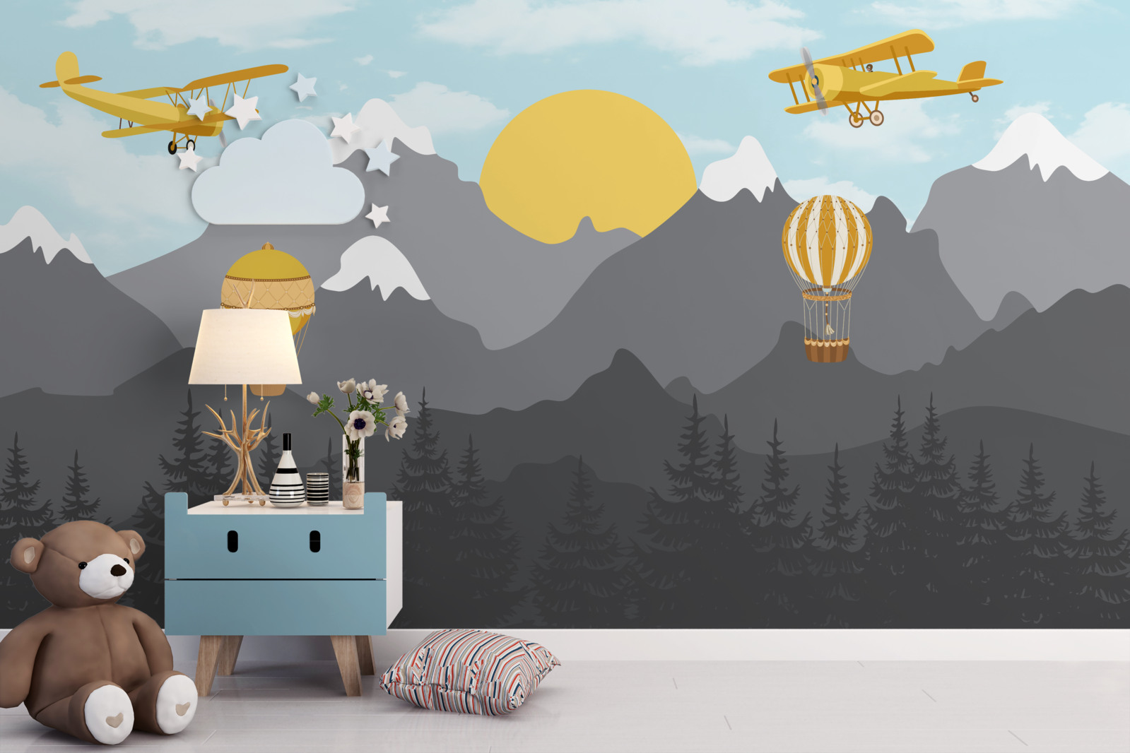 Papier peint voler entre les sommets à l'aube