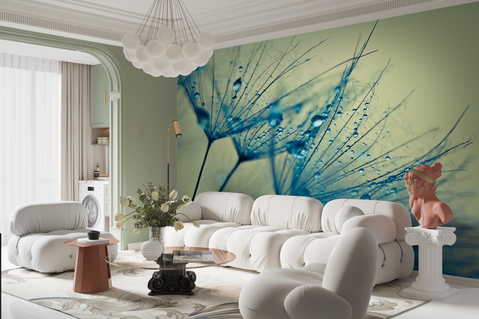 Papier peint pissenlit décoré de gouttes d'eau