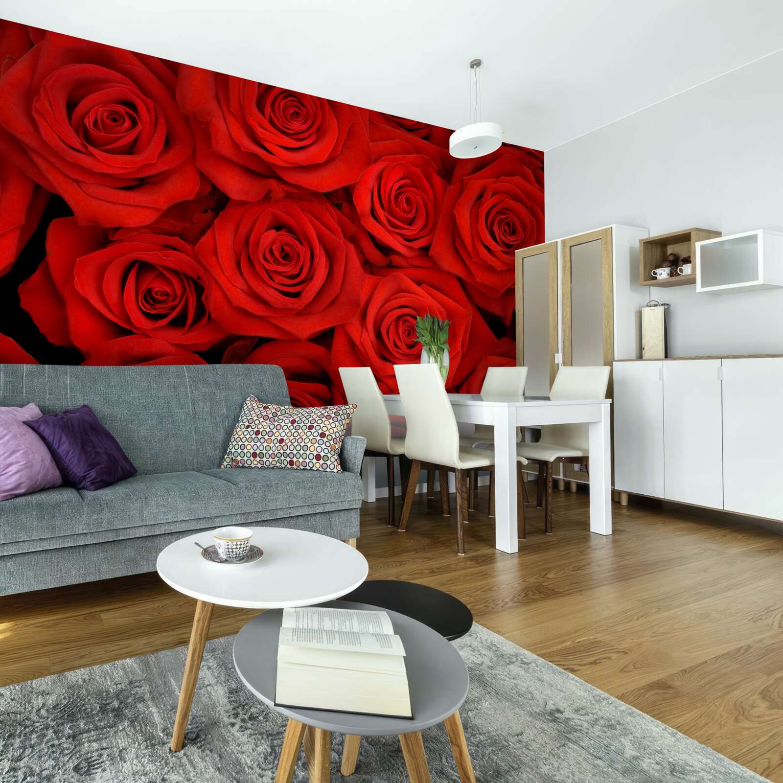 Papier peint bouquet de roses rouges