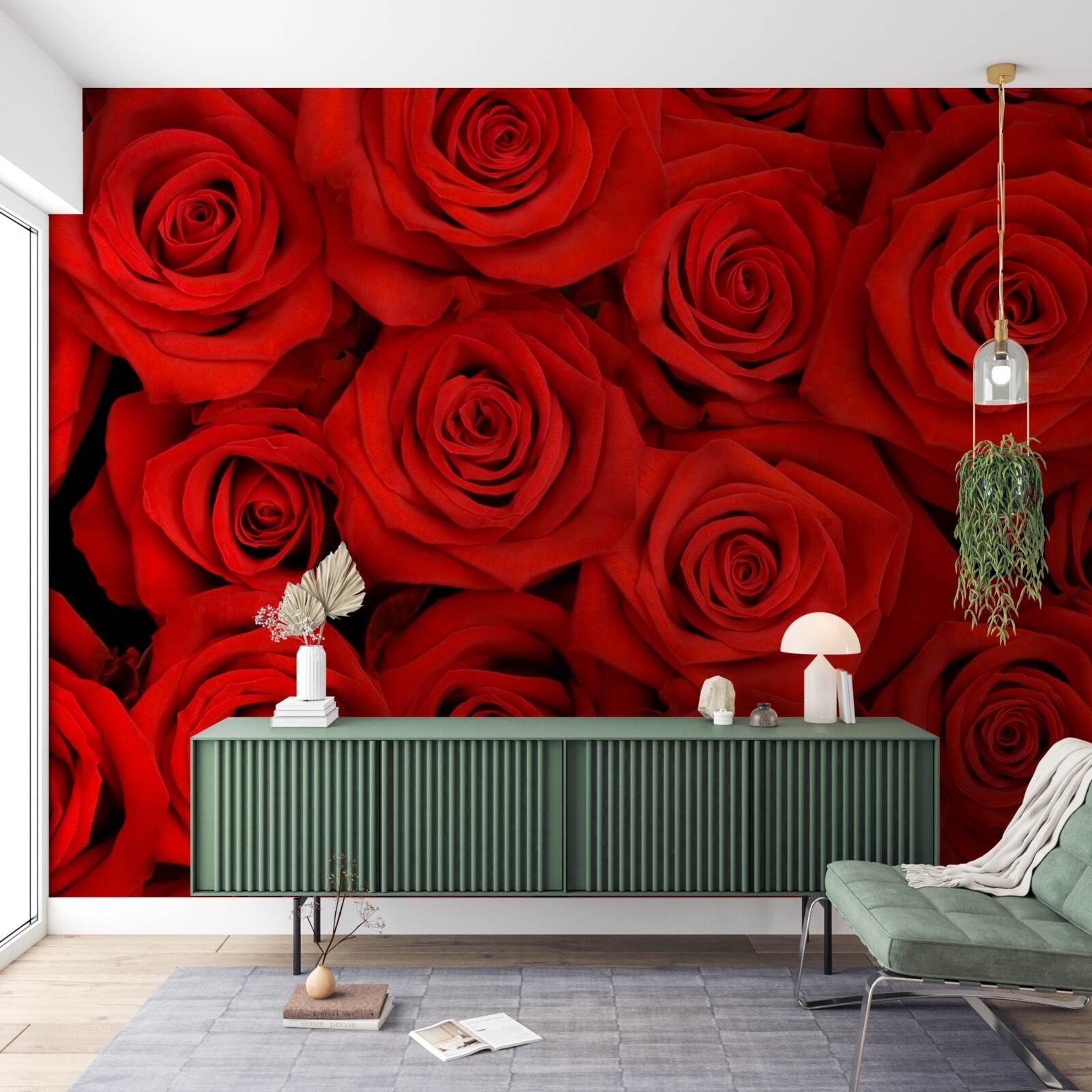 Papier peint bouquet de roses rouges