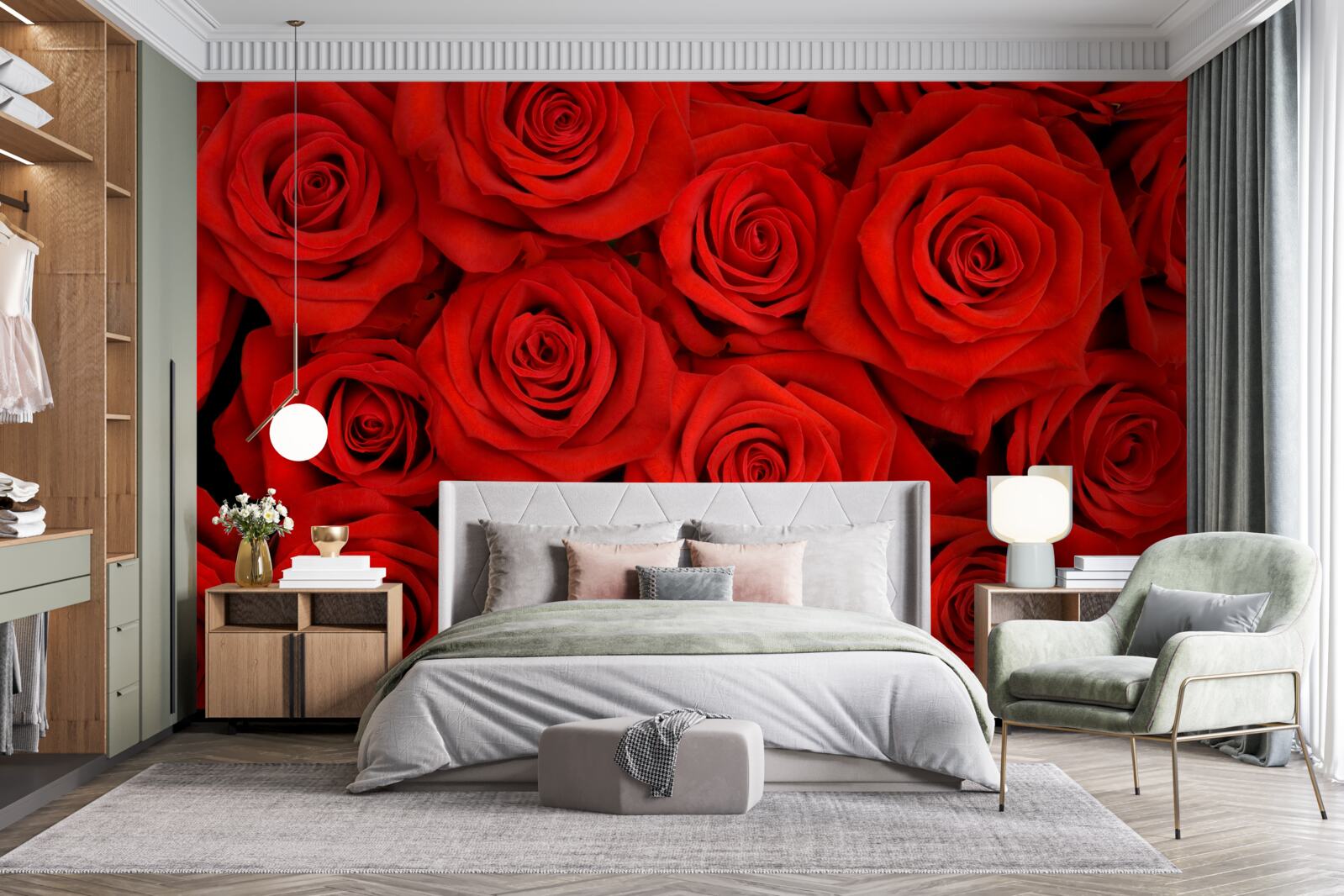 Papier peint bouquet de roses rouges