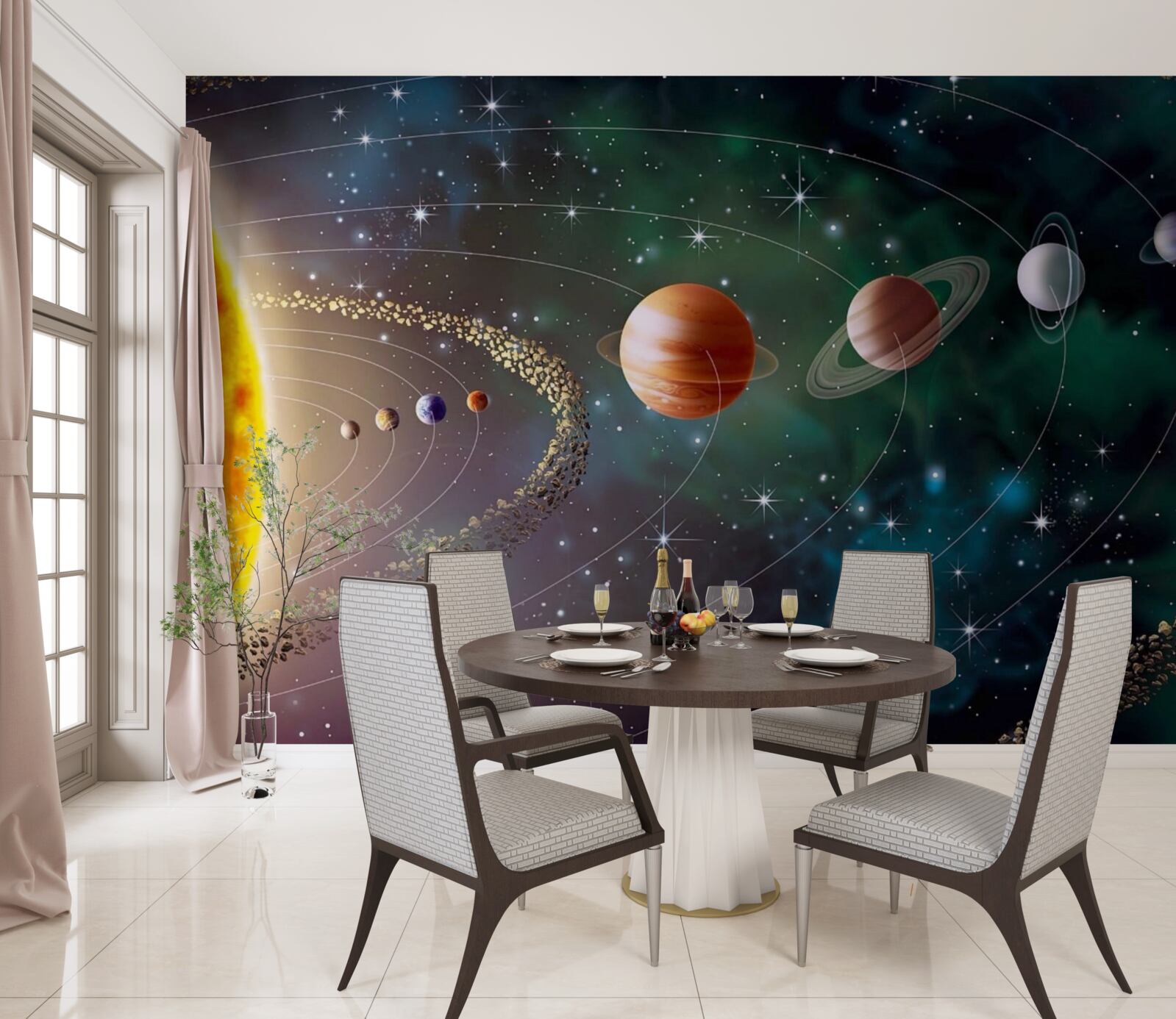 Papier peint cortège cosmique de planètes devant une étoile