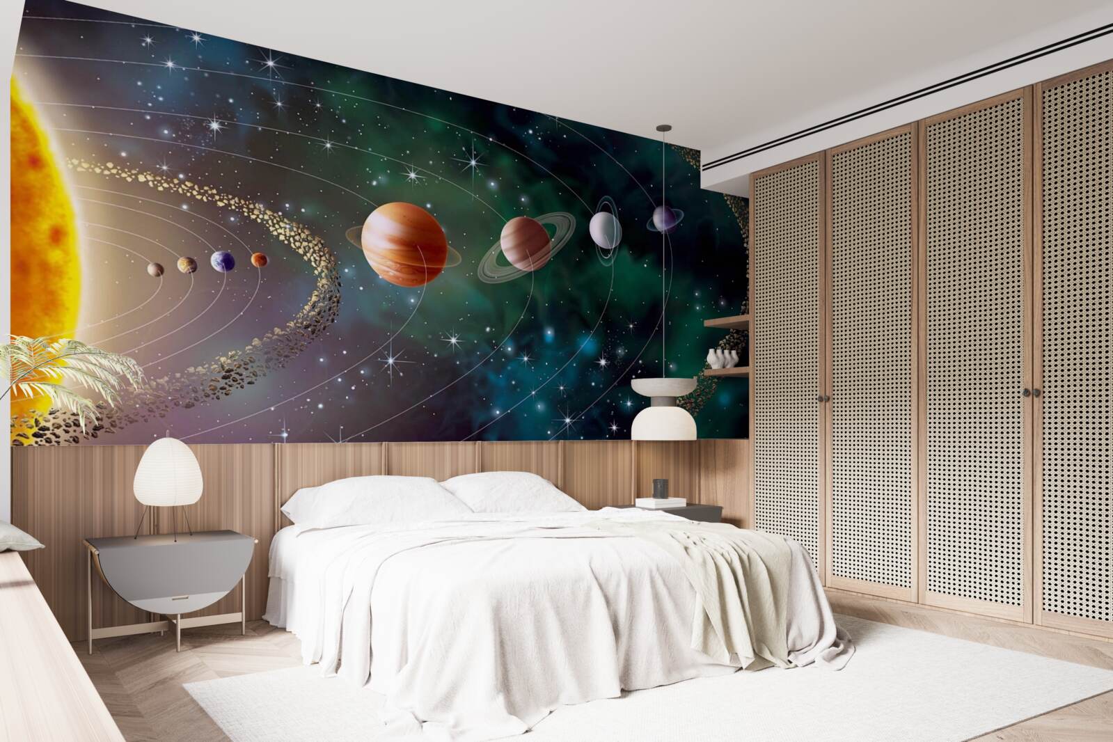 Papier peint cortège cosmique de planètes devant une étoile