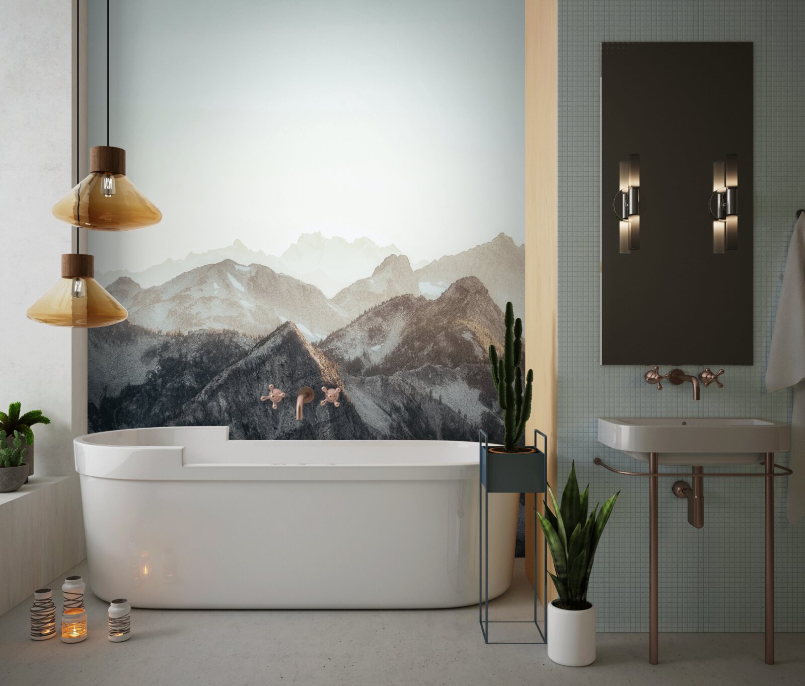 Papier peint dans la journée, les sommets enneigés des montagnes ont un air spirituel