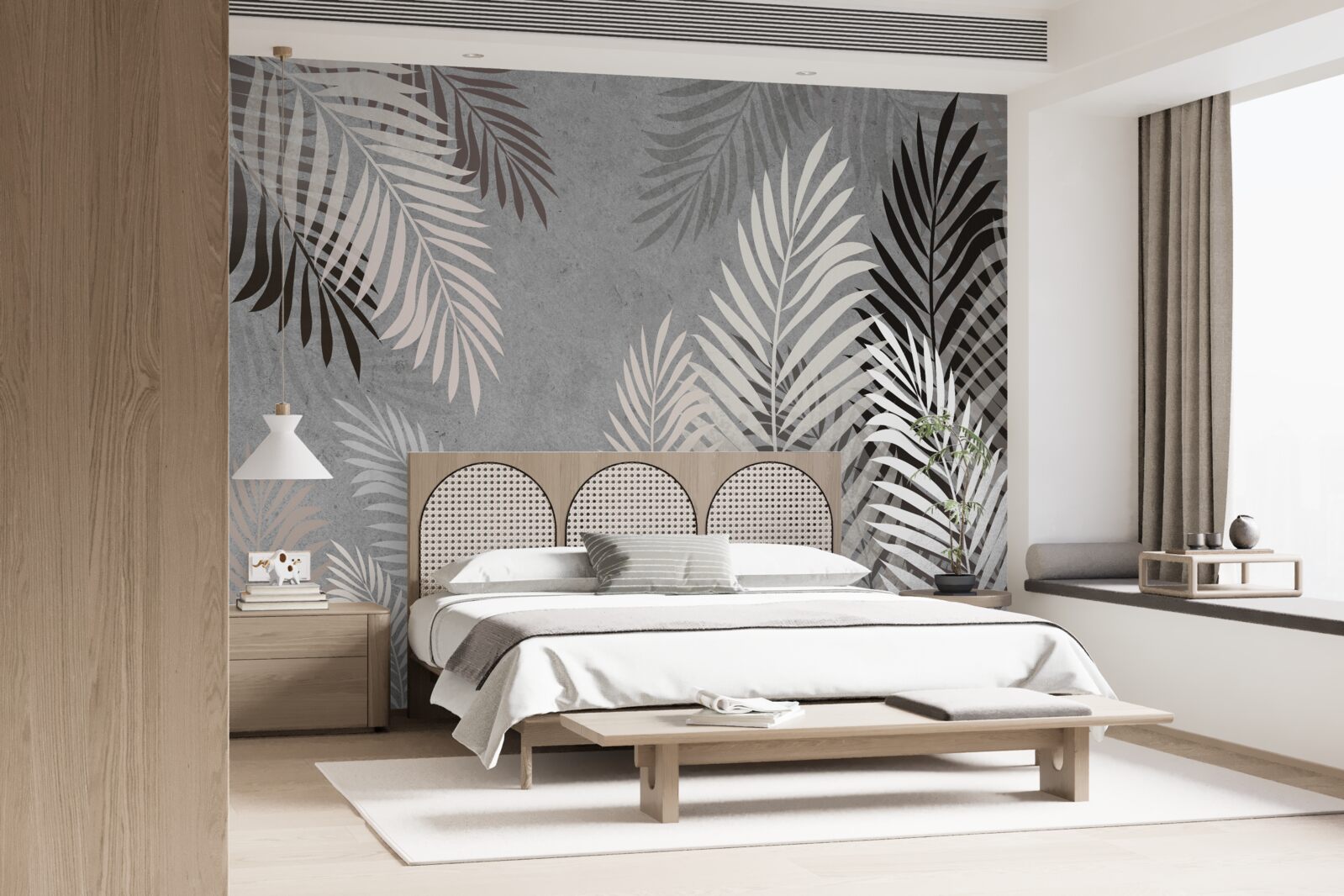 Papier peint les feuilles tropicales sont blanches et noires