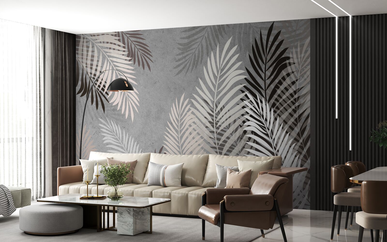 Papier peint les feuilles tropicales sont blanches et noires