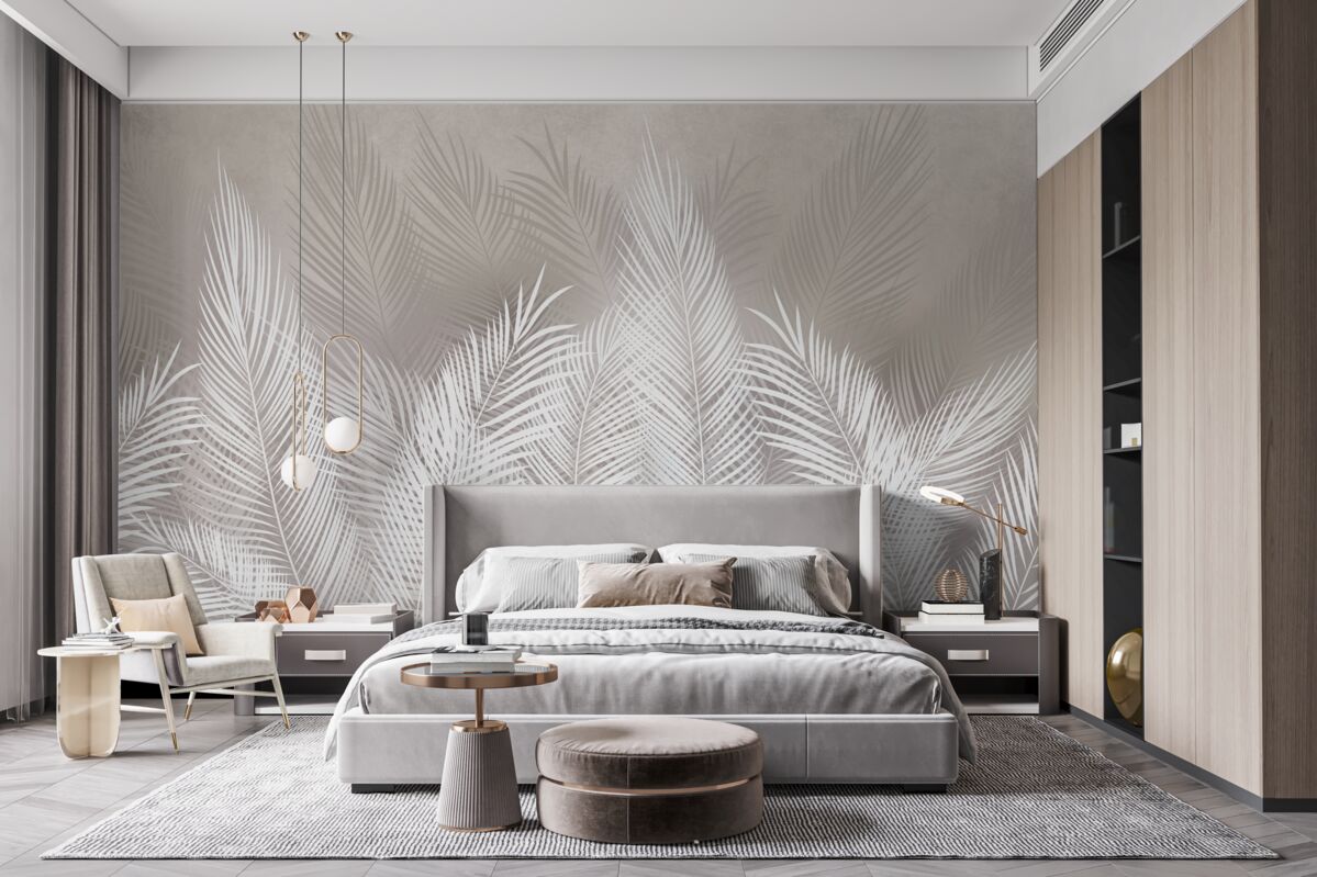 Papier peint feuilles pennées, denses et blanches comme la neige