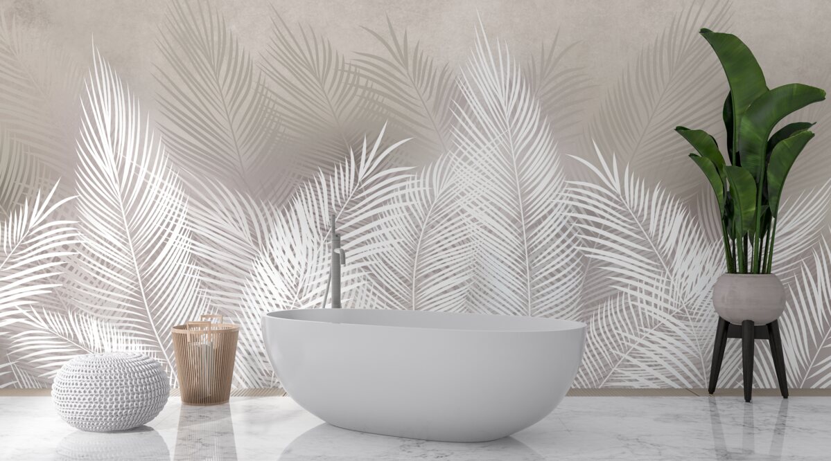 Papier peint feuilles pennées, denses et blanches comme la neige