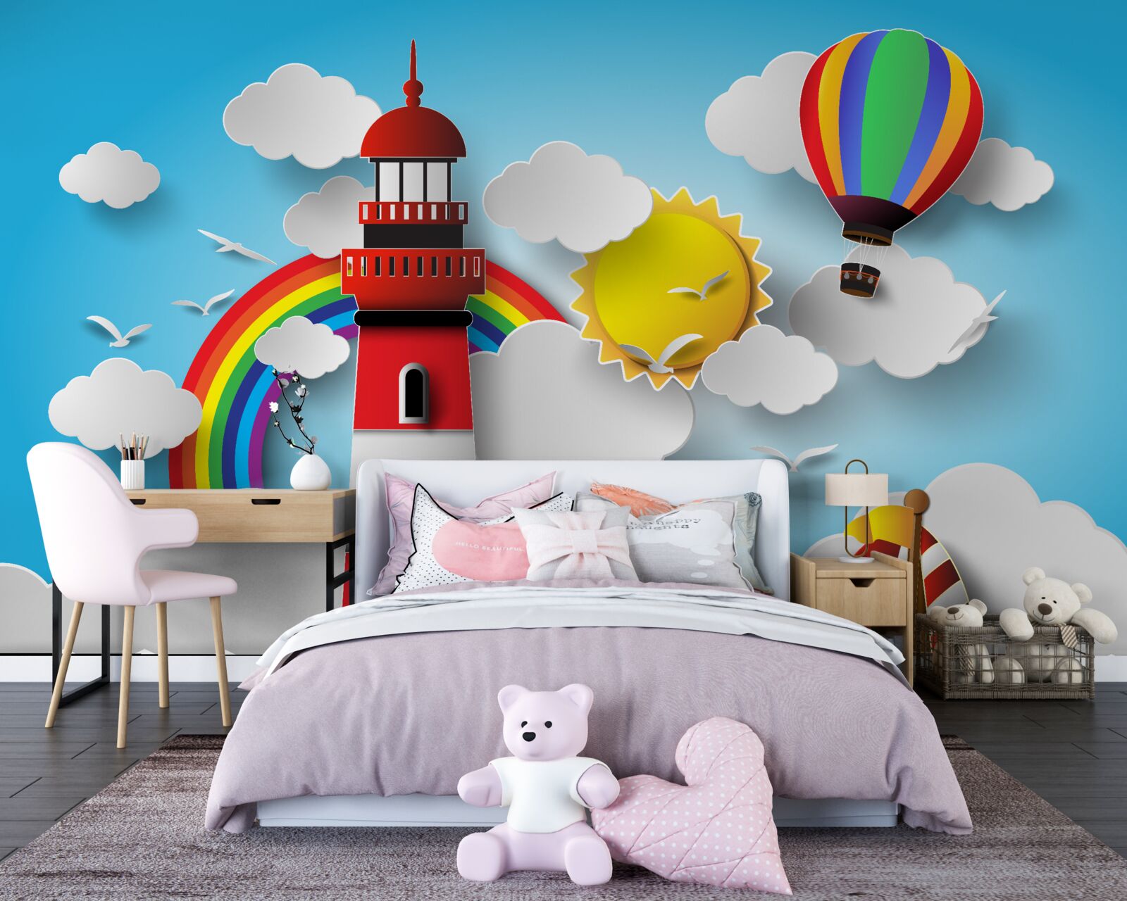 Papier peint un phare lumineux éclaire les yachts qui naviguent à proximité