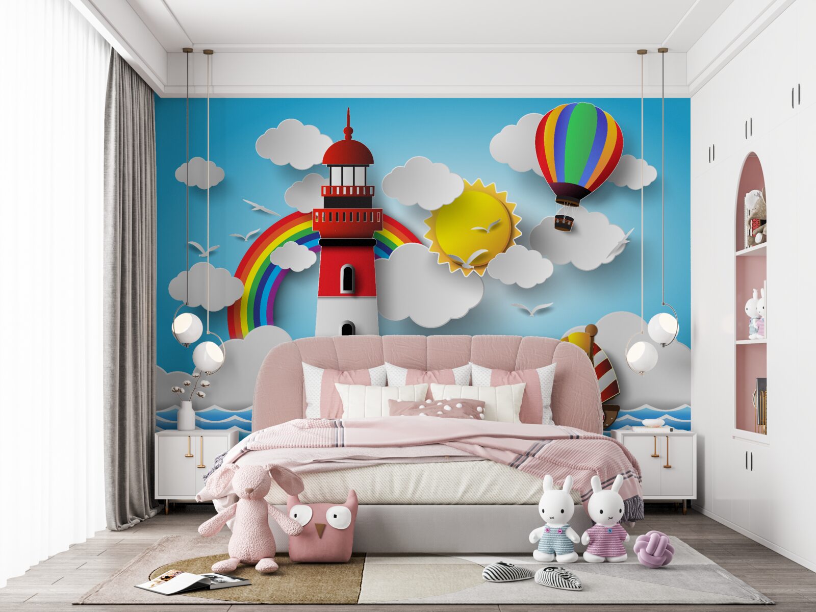 Papier peint un phare lumineux éclaire les yachts qui naviguent à proximité