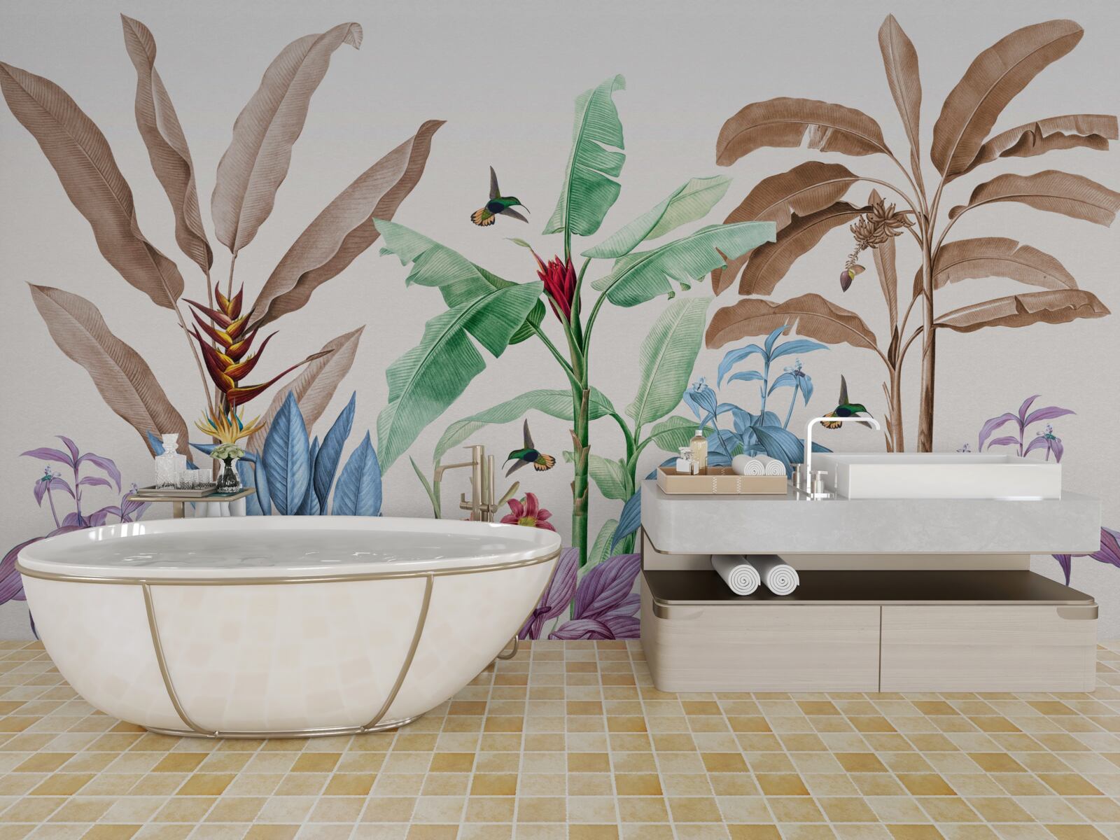 Papier peint aquarelle forêt tropicale