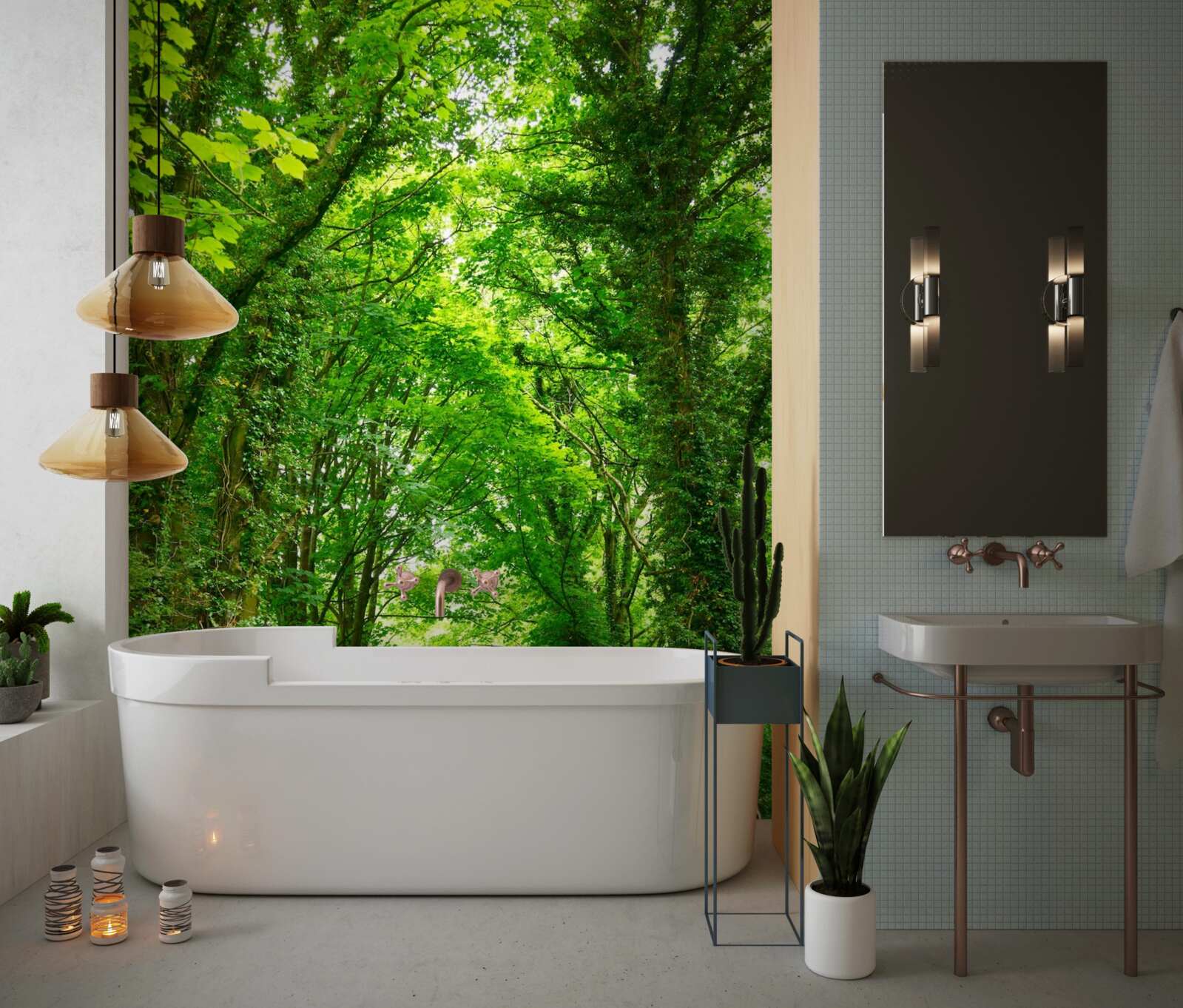 Papier peint des arcs d'arbres verts s'élèvent au-dessus du chemin