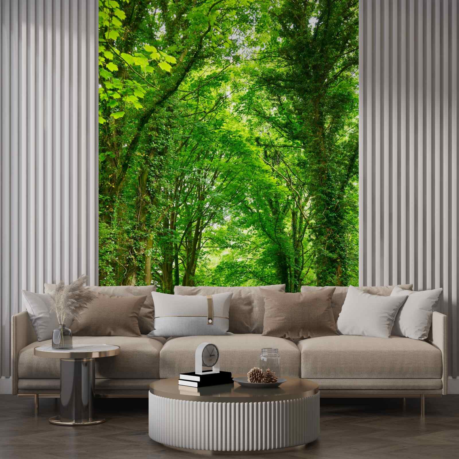 Papier peint des arcs d'arbres verts s'élèvent au-dessus du chemin
