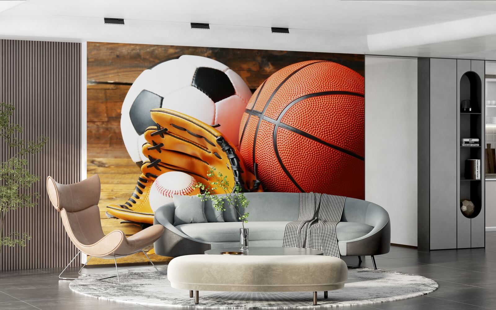 Papier peint ballons de football, de basket-ball et de tennis