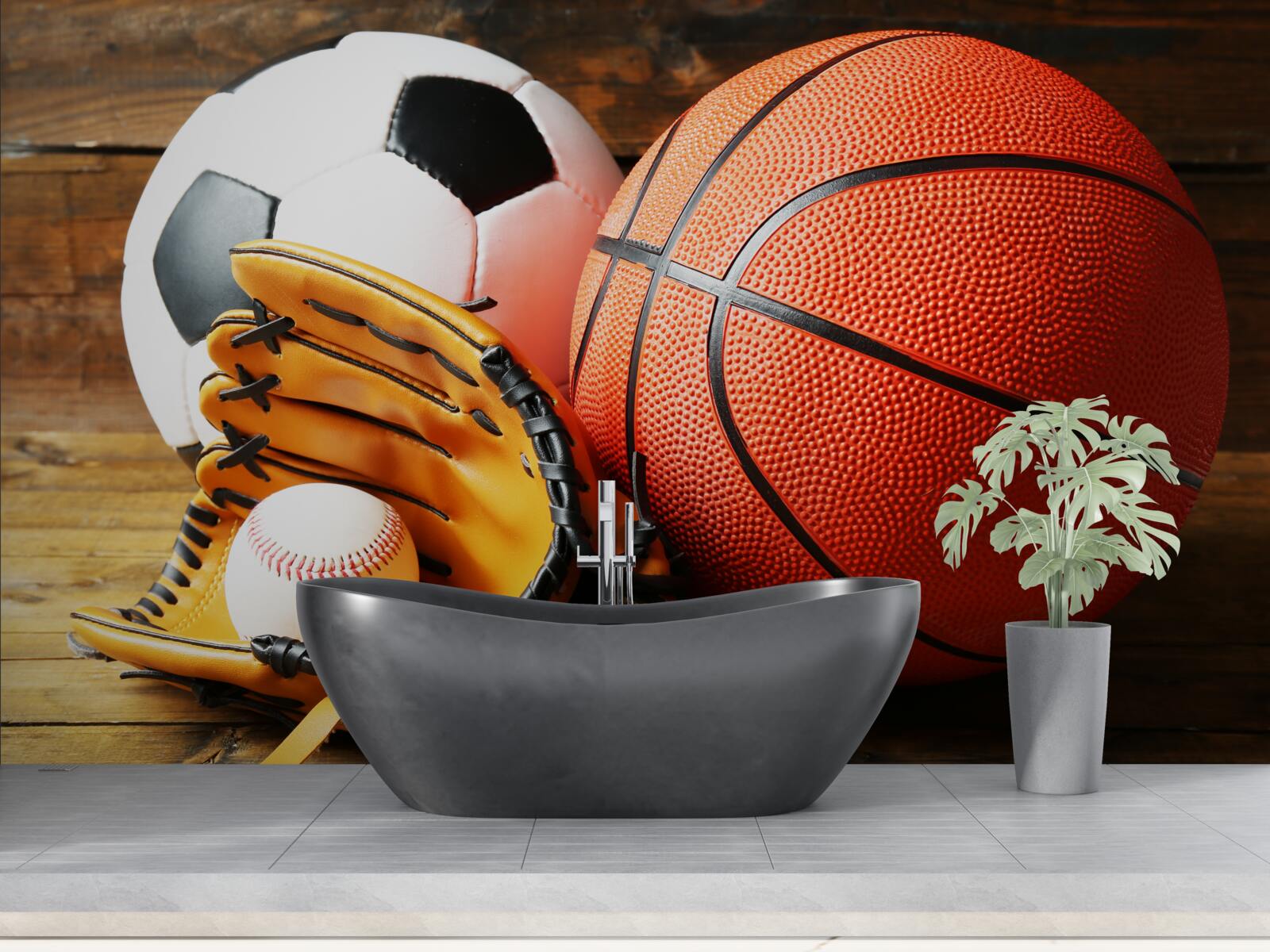 Papier peint ballons de football, de basket-ball et de tennis