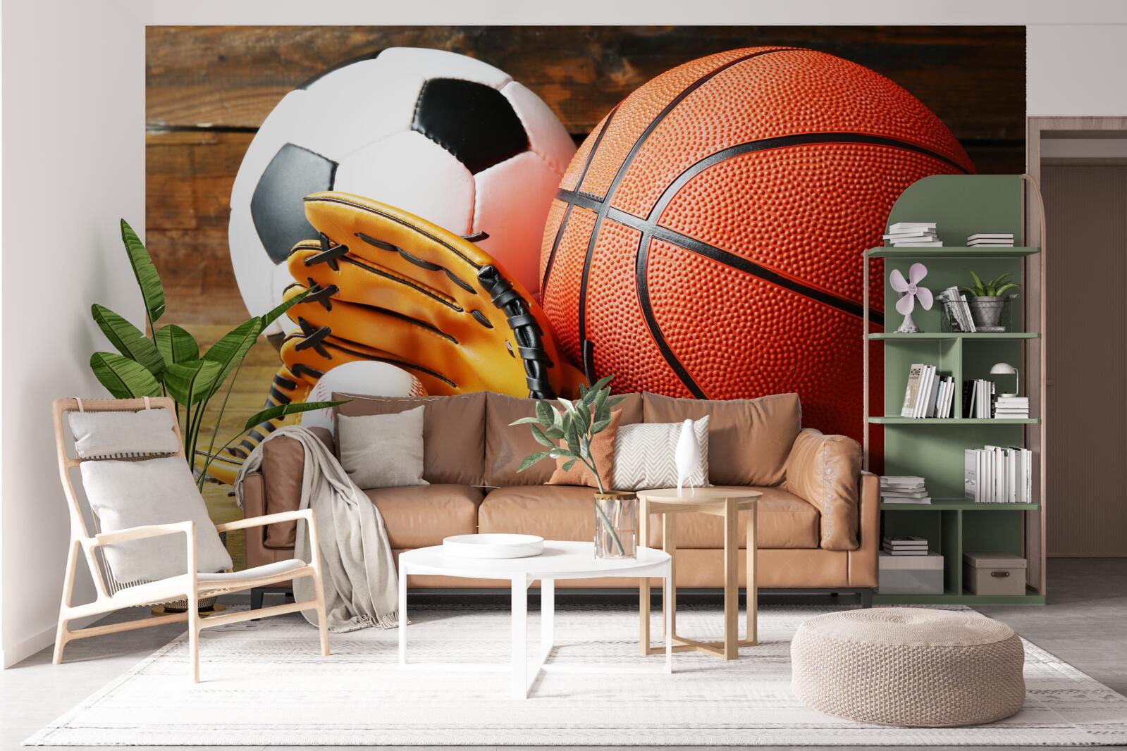 Papier peint ballons de football, de basket-ball et de tennis