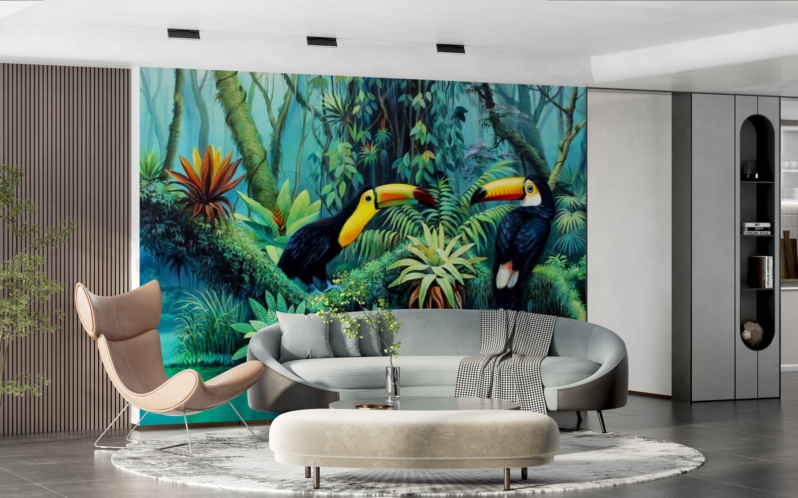 Papier peint forêt tropicale oiseaux faune