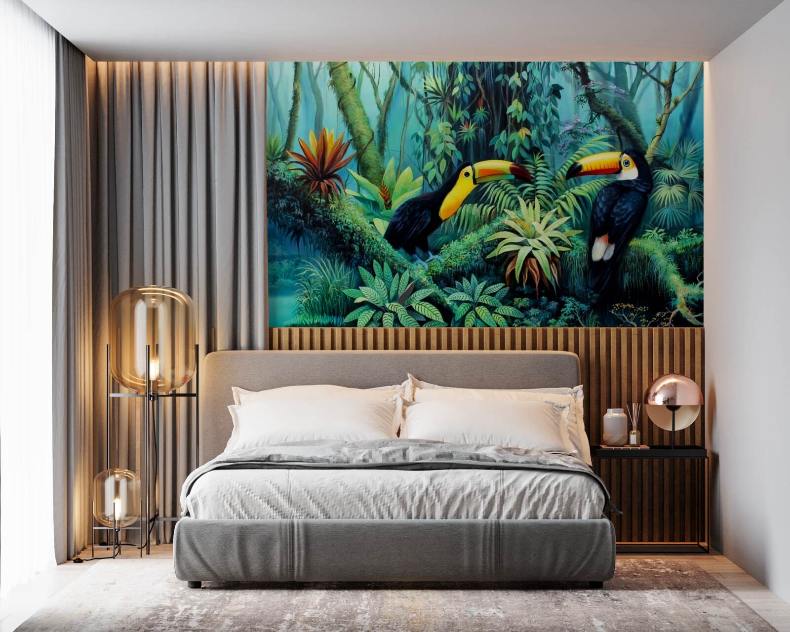 Papier peint forêt tropicale oiseaux faune