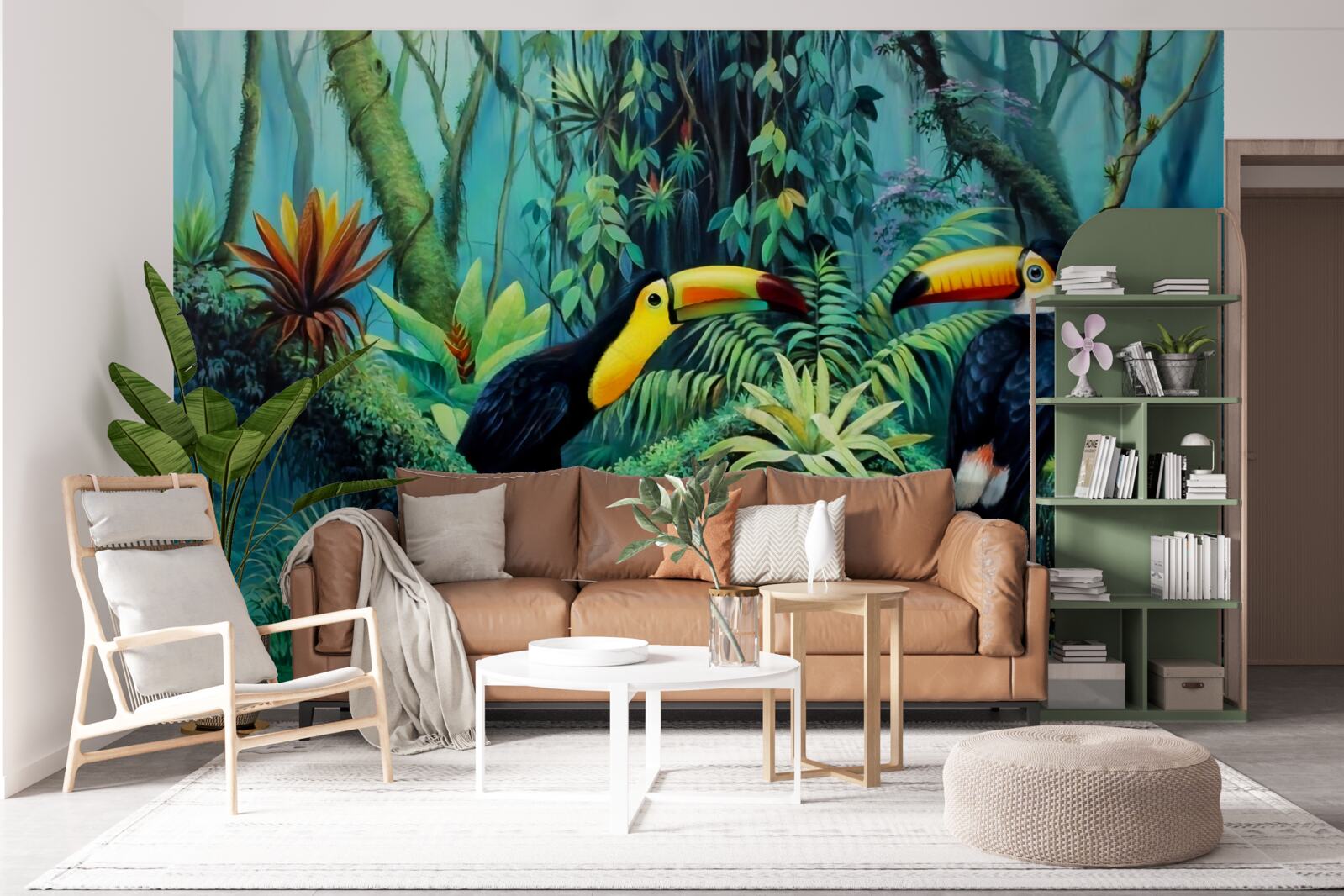 Papier peint forêt tropicale oiseaux faune