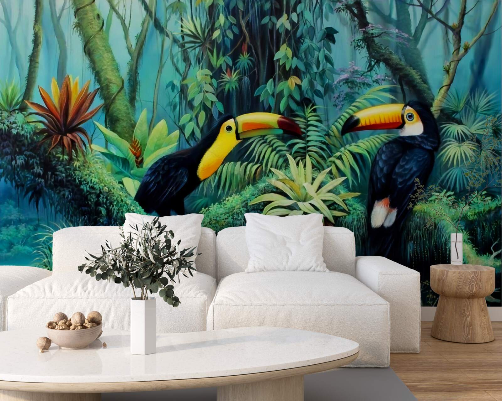 Papier peint forêt tropicale oiseaux faune