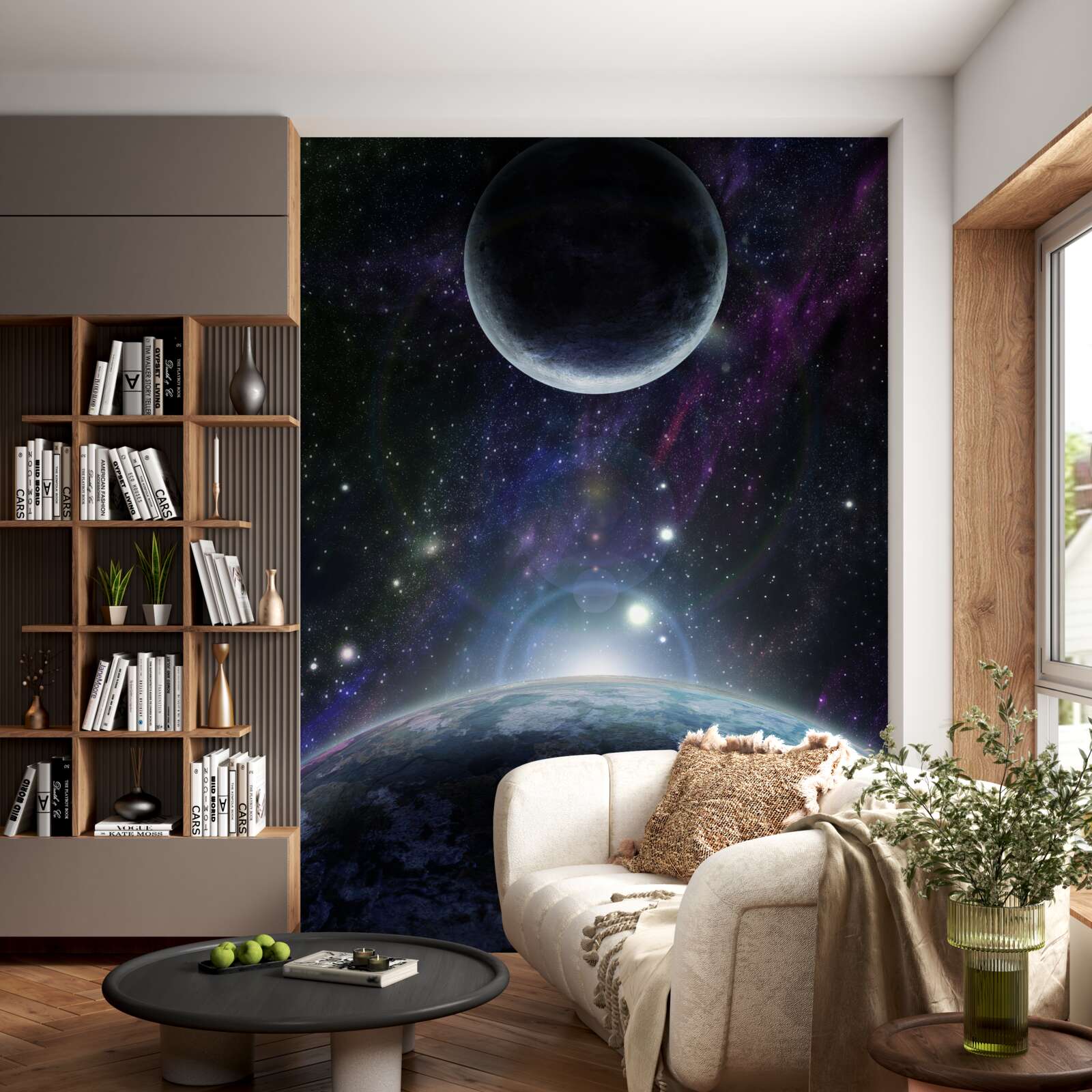 Papier peint la terre et la lune sont dans l'espace