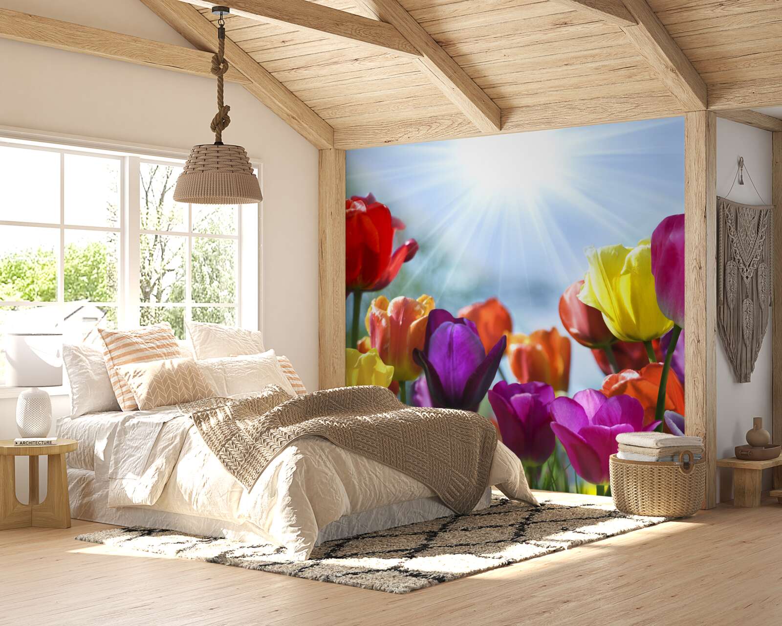 Papier peint tulipes de différentes couleurs au soleil