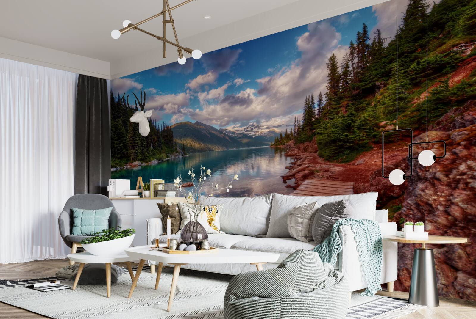 Papier peint un pont situé dans la forêt près d'un réservoir de montagne