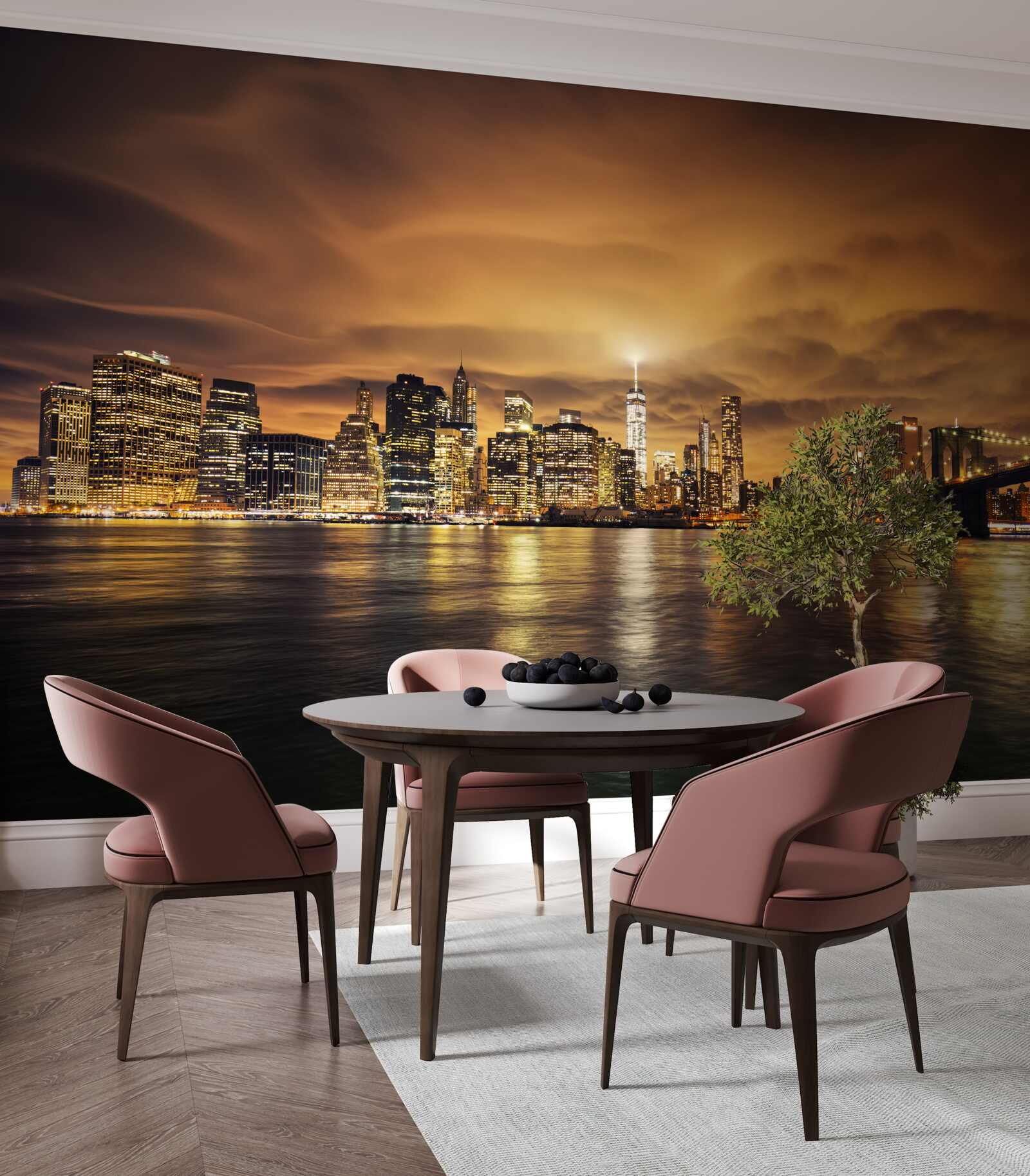 Papier peint le coucher du soleil illumine la lueur des lampes de nuit