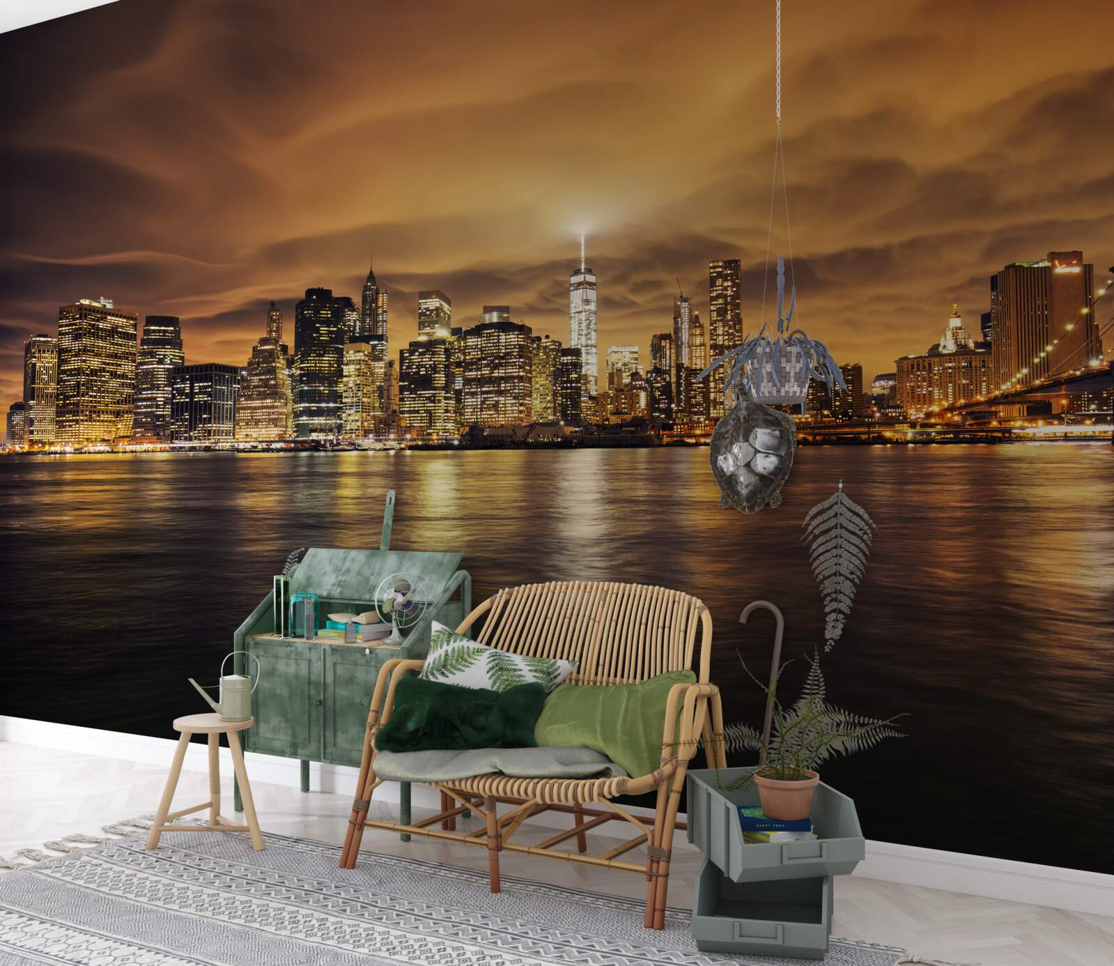 Papier peint le coucher du soleil illumine la lueur des lampes de nuit