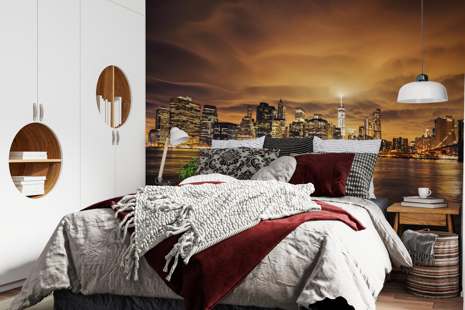 Papier peint le coucher du soleil illumine la lueur des lampes de nuit