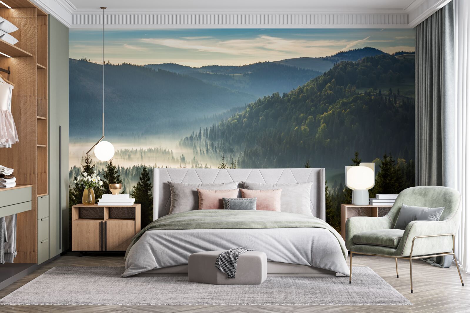 Papier peint la forêt dense d'automne est enveloppée d'un brouillard plus épais